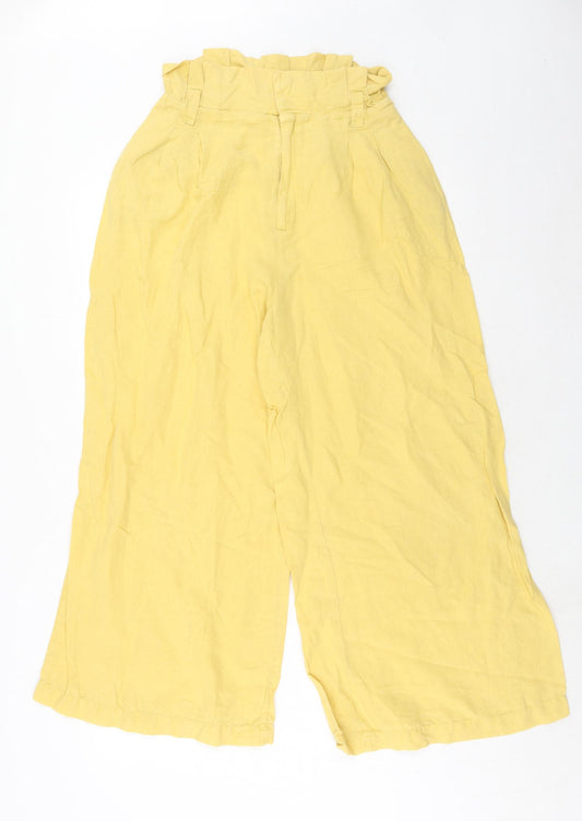 Zara Womens Yellow Linen Trousers Size XS Regular Hook & Eye