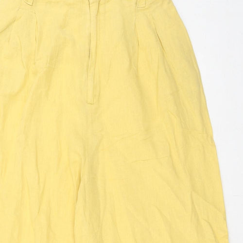 Zara Womens Yellow Linen Trousers Size XS Regular Hook & Eye