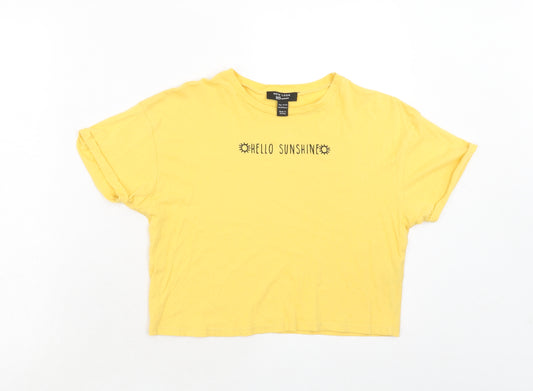 New Look Girls Yellow Cotton Pullover T-Shirt Size 12-13 Years Round Neck Pullover - Hello Sunshine