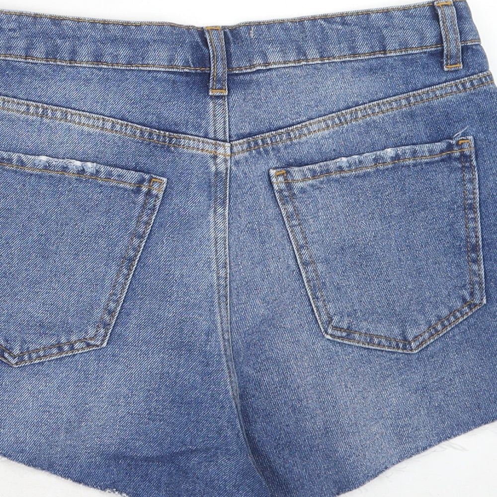 New Look Womens Blue Cotton Cut-Off Shorts Size 10 Regular Zip