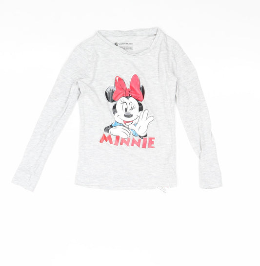 Minnie Mouse Girls Grey Cotton Pullover T-Shirt Size 6-7 Years Boat Neck Pullover