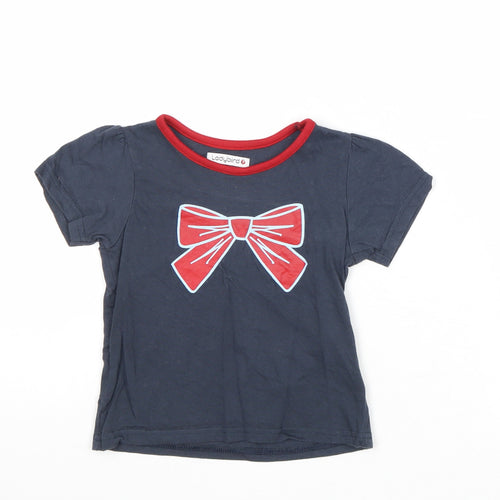 Ladybird Girls Blue Cotton Pullover T-Shirt Size 2-3 Years Boat Neck Pullover - Bow Print