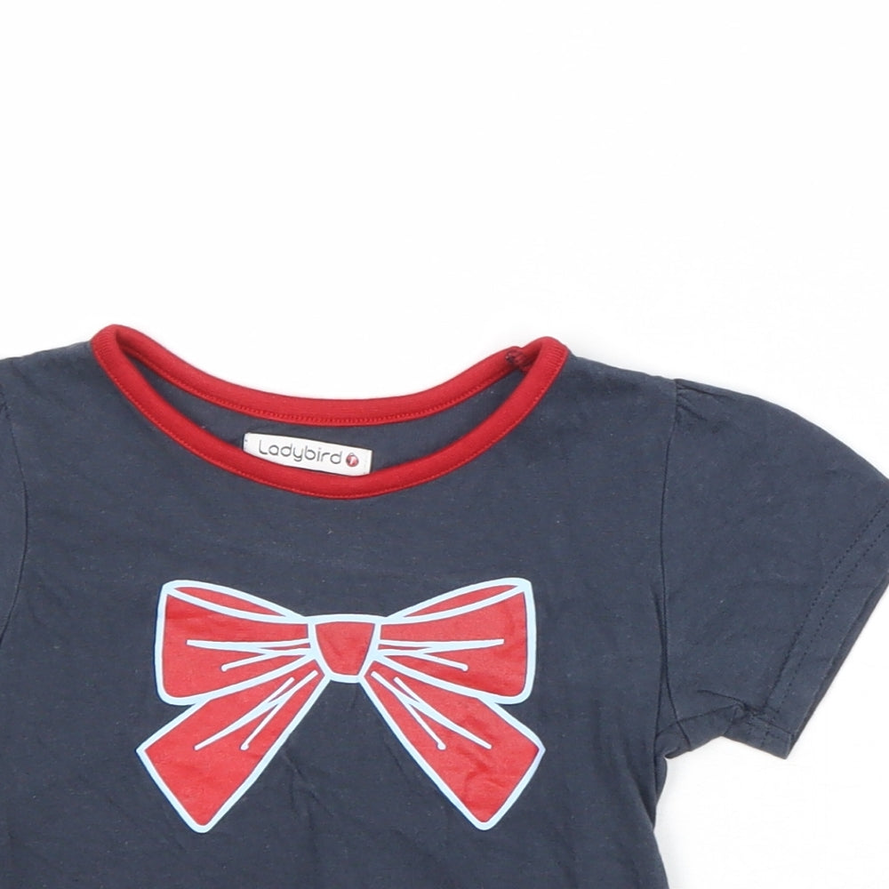 Ladybird Girls Blue Cotton Pullover T-Shirt Size 2-3 Years Boat Neck Pullover - Bow Print