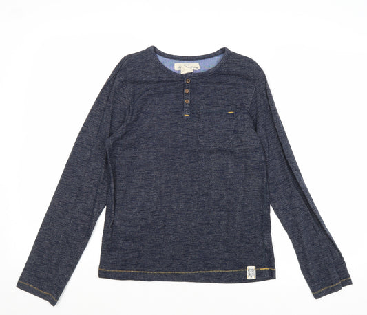 H&M Boys Blue Cotton Pullover T-Shirt Size 11-12 Years Henley Button