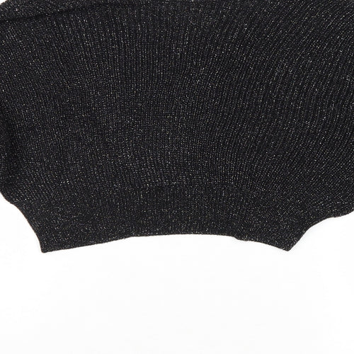 Sparkle & Fade Womens Black V-Neck Acrylic Pullover Jumper Size S