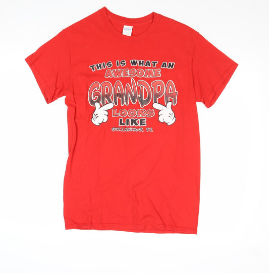 Gildan Mens Red Cotton T-Shirt Size S Round Neck - Awesome Grandpa Slogan