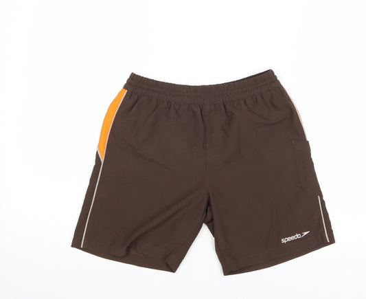 Speedo Boys Brown Colourblock Polyester Sweat Shorts Size L Regular