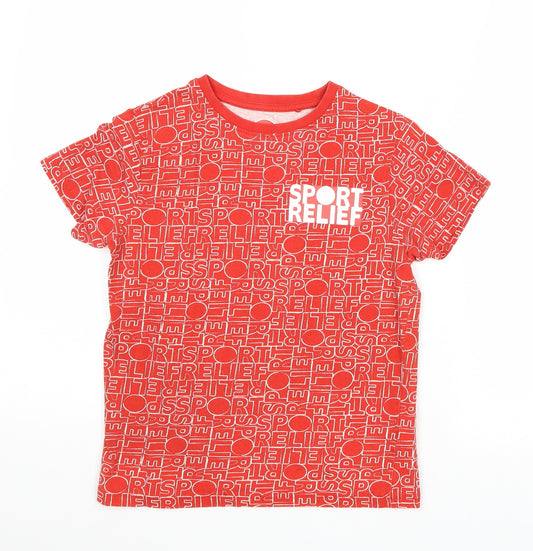 Sport Relief Boys Red Geometric Cotton Pullover T-Shirt Size 9-10 Years Crew Neck Pullover