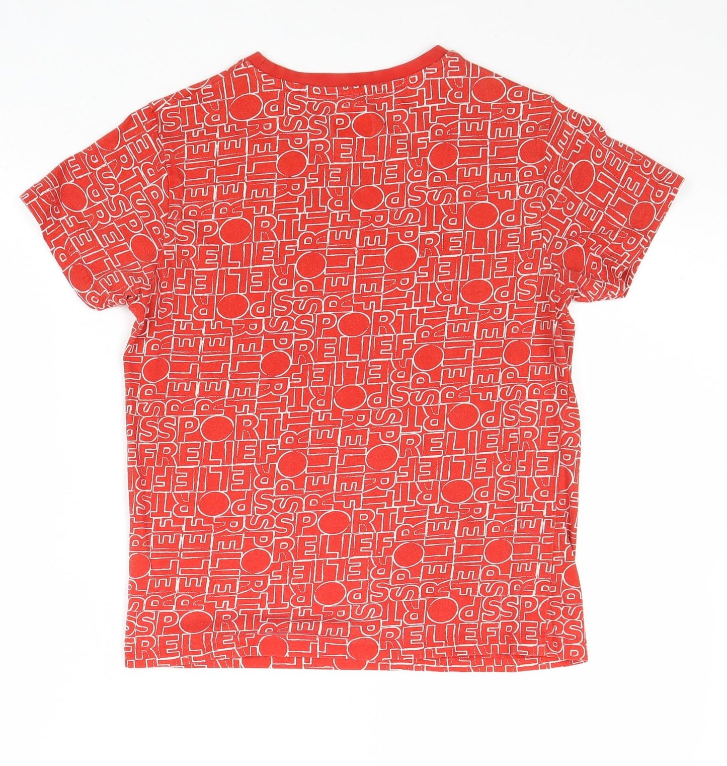 Sport Relief Boys Red Geometric Cotton Pullover T-Shirt Size 9-10 Years Crew Neck Pullover