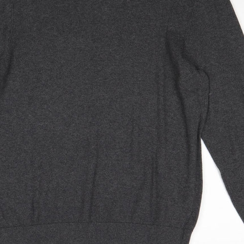 bonprix Mens Grey V-Neck Cotton Pullover Jumper Size M Long Sleeve