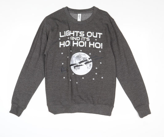 Just Hoods Mens Grey Cotton Pullover Sweatshirt Size S - Lights Out And It's Ho Ho Ho