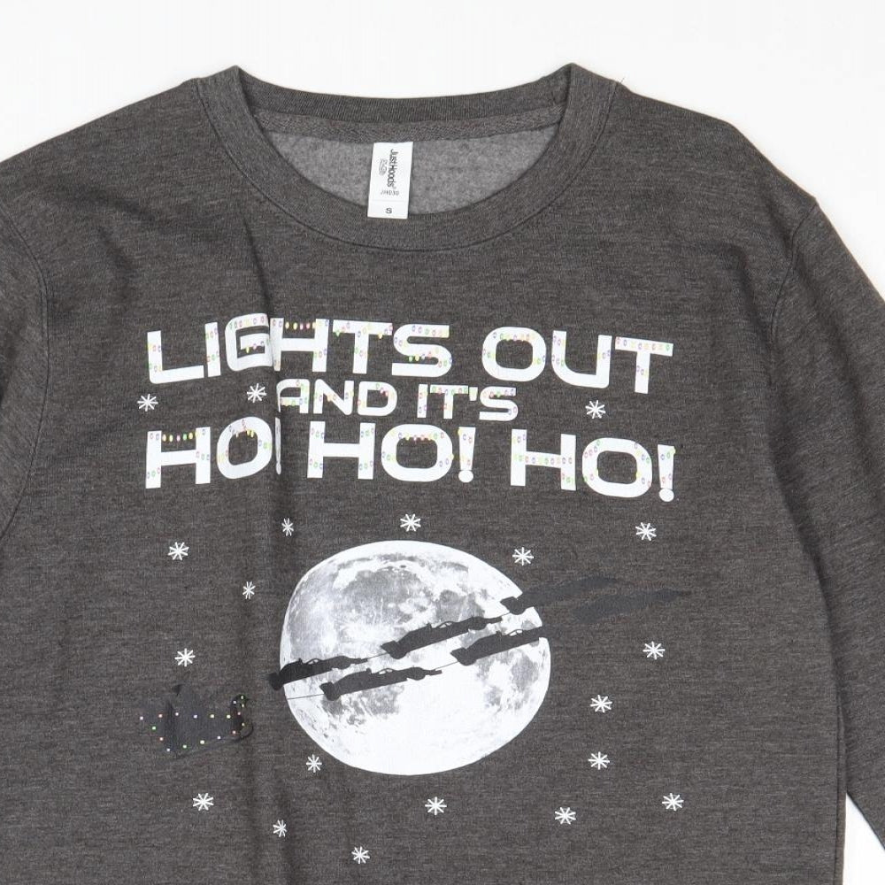 Just Hoods Mens Grey Cotton Pullover Sweatshirt Size S - Lights Out And It's Ho Ho Ho