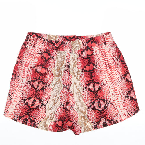 PRETTYLITTLETHING Womens Pink Animal Print Polyester Basic Shorts Size 14 Regular Zip - Snake Skin Print