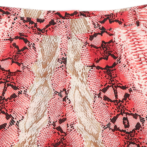 PRETTYLITTLETHING Womens Pink Animal Print Polyester Basic Shorts Size 14 Regular Zip - Snake Skin Print