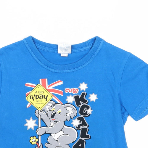 Joey Roo Boys Blue Cotton Pullover T-Shirt Size 8 Years Round Neck Pullover - Koala