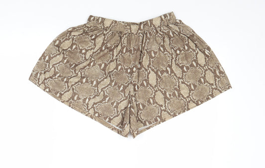 Boohoo Womens Brown Animal Print Polyester Basic Shorts Size 10 Regular Pull On - Snake Skin Print