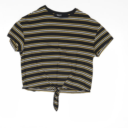 New Look Girls Black Striped Cotton Basic T-Shirt Size 12-13 Years Round Neck Pullover