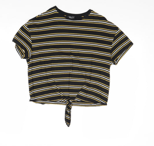 New Look Girls Black Striped Cotton Basic T-Shirt Size 12-13 Years Round Neck Pullover
