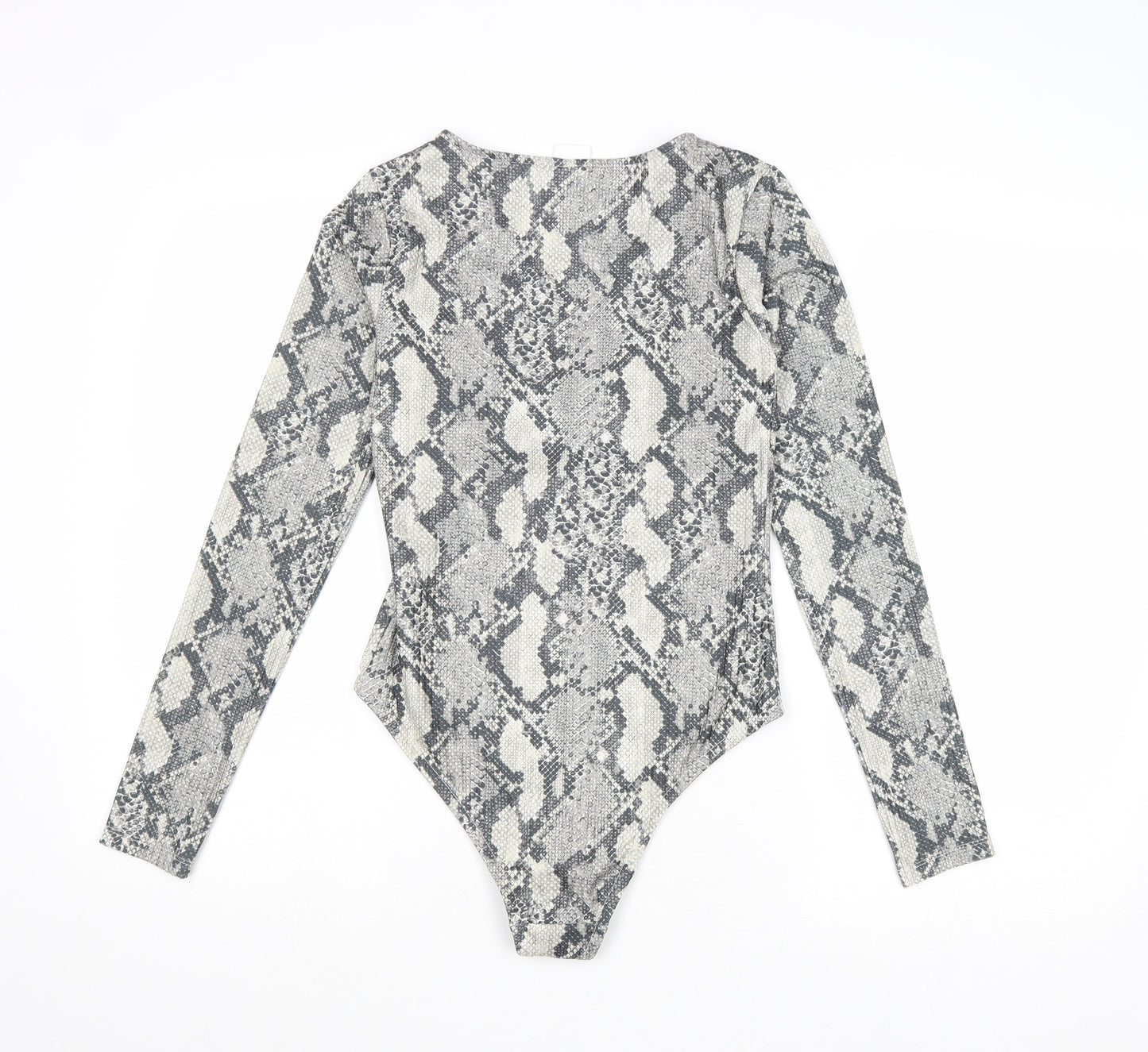 H&M Womens Grey Animal Print Polyester Bodysuit One-Piece Size S Snap - Snake Print