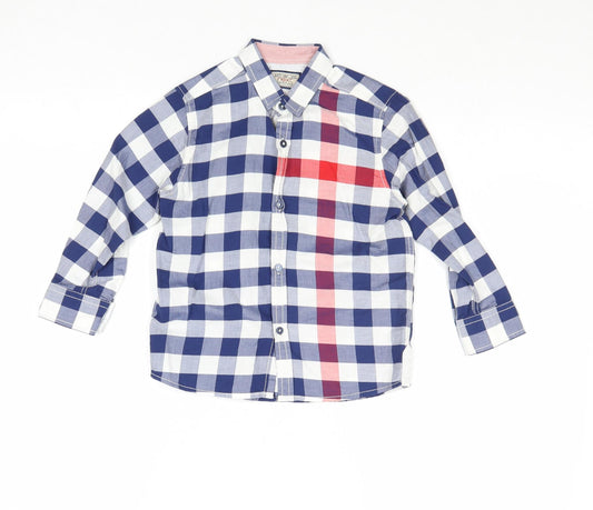 NEXT Boys Blue Check Cotton Basic Button-Up Size 4 Years Collared Button