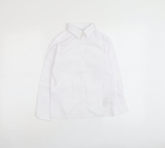 Marks and Spencer Boys White Polyester Basic Button-Up Size 8-9 Years Collared Button