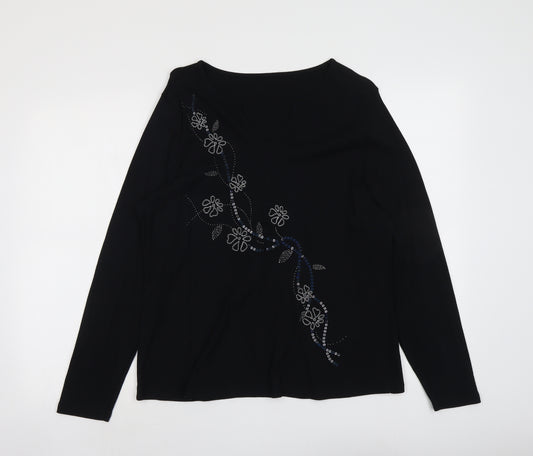 Marks and Spencer Womens Black Geometric Cotton Basic Blouse Size 20 Round Neck