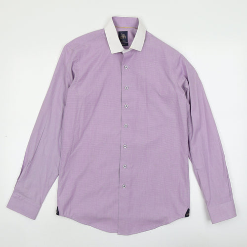 Benetti Mens Purple Cotton Button-Up Size 15 Collared Button
