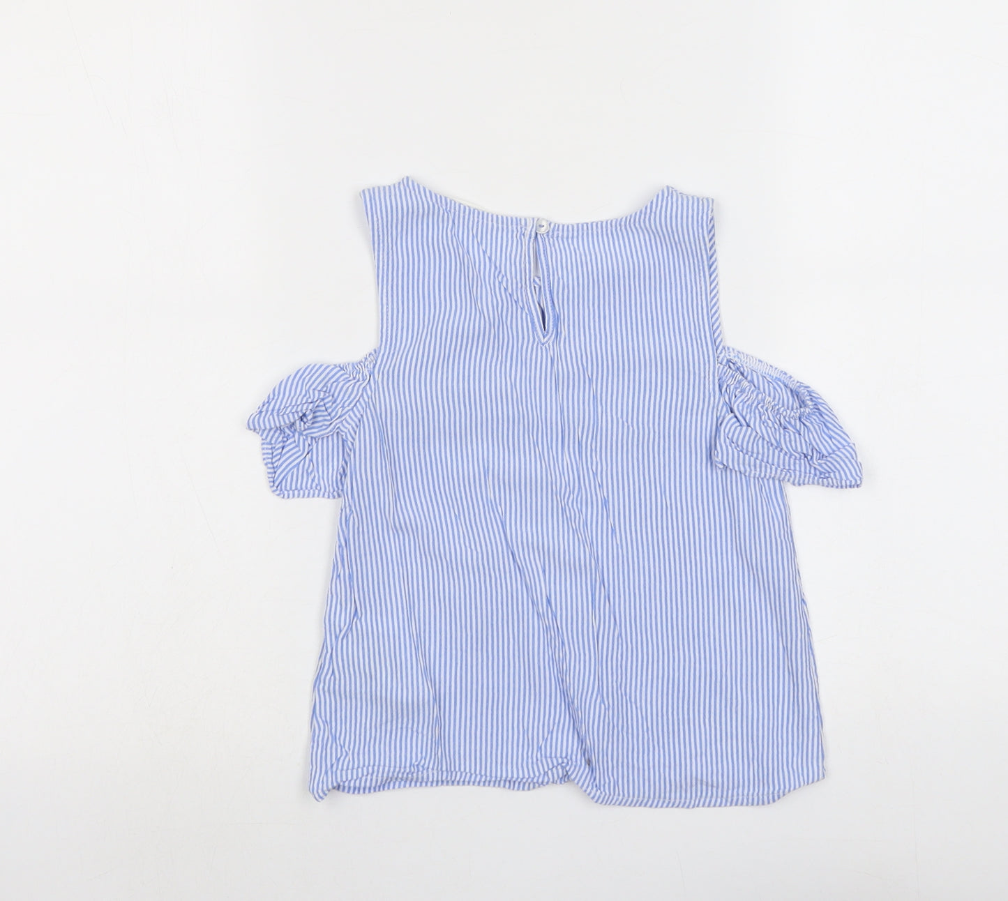 H&M Girls Blue Striped Viscose Basic Tank Size 9-10 Years Round Neck Button
