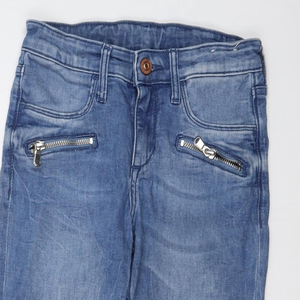 H&M Girls Blue Cotton Cropped Jeans Size 9-10 Years Regular Button