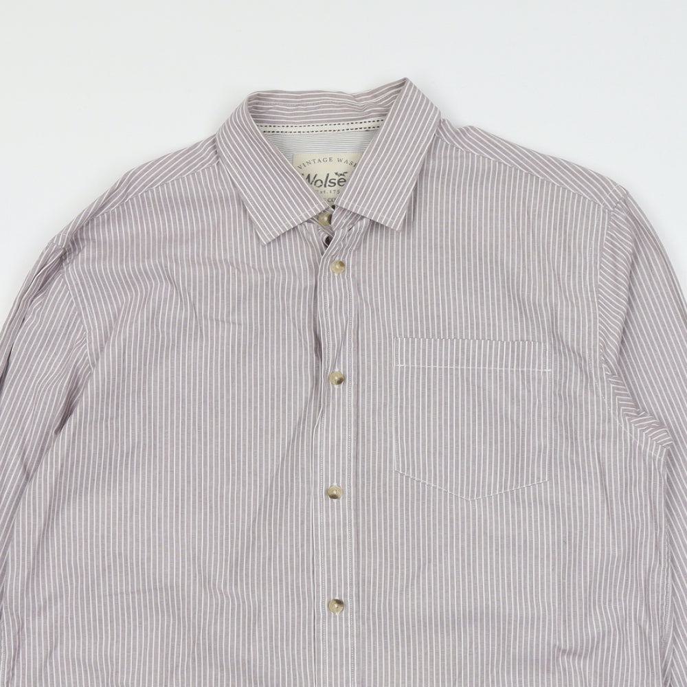 Wolsey Mens Pink Striped Cotton Button-Up Size M Collared Button