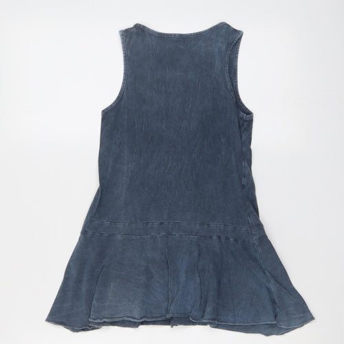 Safon Girls Blue Cotton Tank Dress Size 6 Years Boat Neck Pullover - Menorca
