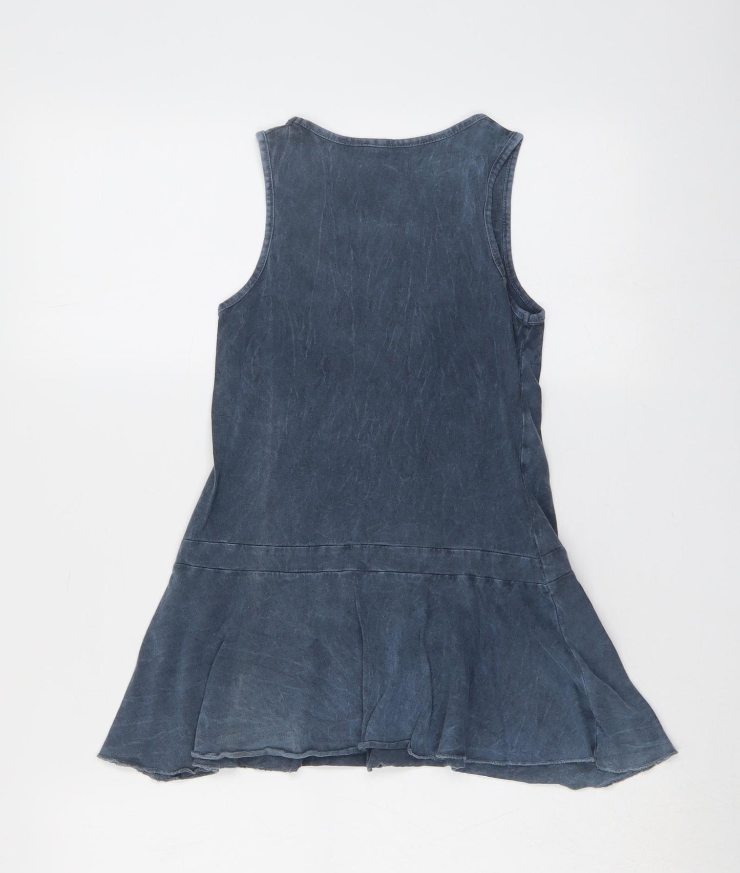 Safon Girls Blue Cotton Tank Dress Size 6 Years Boat Neck Pullover - Menorca