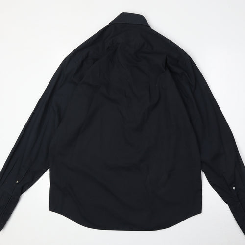 Dehavilland Mens Black Cotton Dress Shirt Size 15.5 Collared Button
