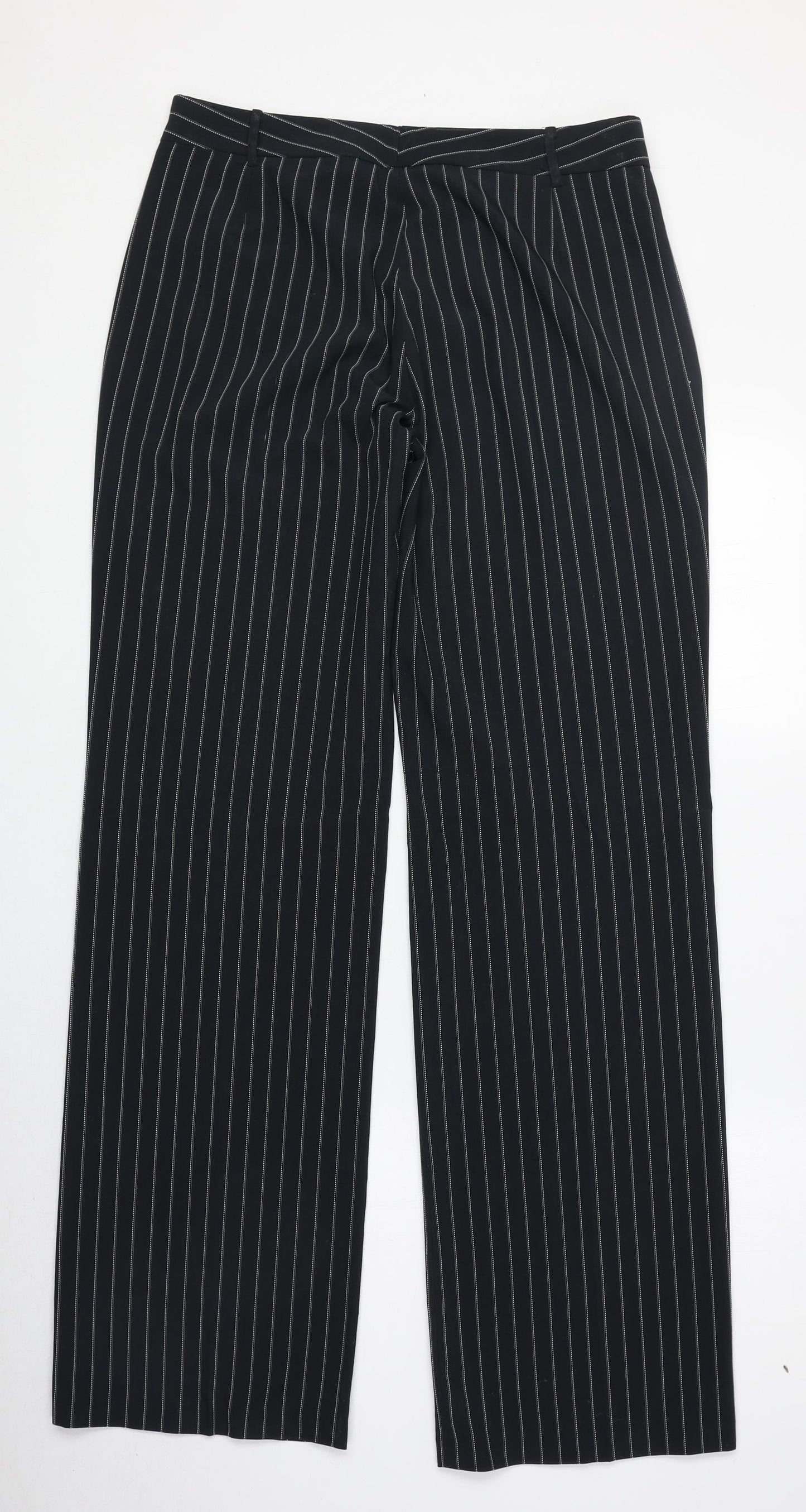 Verso Womens Black Striped Polyester Trousers Size 32 in Regular Zip