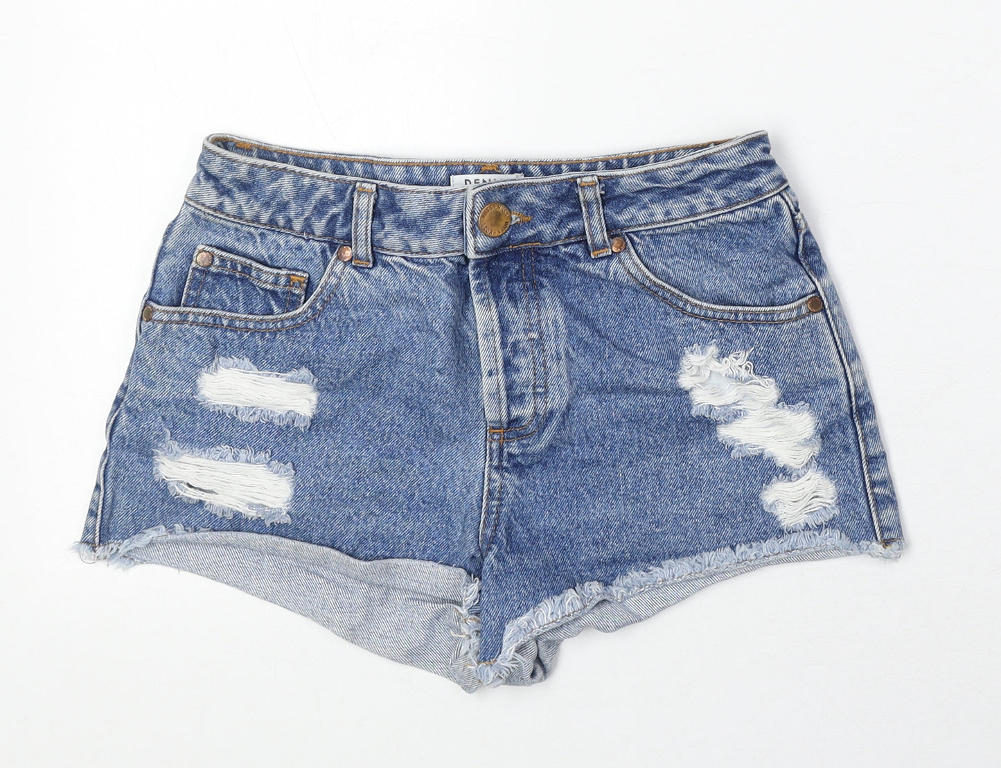 Miss Selfridge Womens Blue 100% Cotton Hot Pants Shorts Size 8 Regular Zip