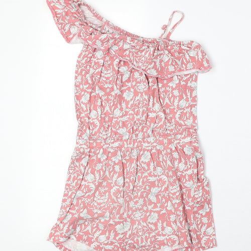 NEXT Girls Pink Floral Cotton Playsuit One-Piece Size 8 Years Pullover