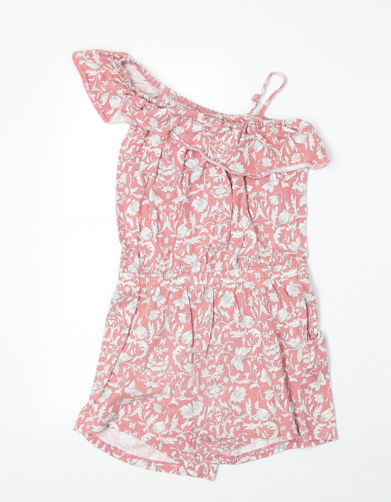 NEXT Girls Pink Floral Cotton Playsuit One-Piece Size 8 Years Pullover