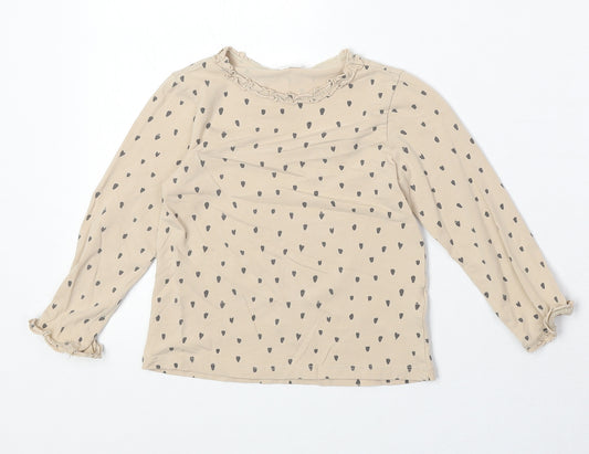 H&M Girls Beige Geometric Cotton Pullover T-Shirt Size 2-3 Years Round Neck Pullover