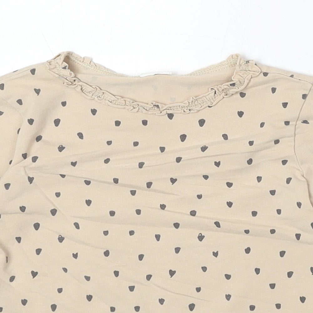 H&M Girls Beige Geometric Cotton Pullover T-Shirt Size 2-3 Years Round Neck Pullover