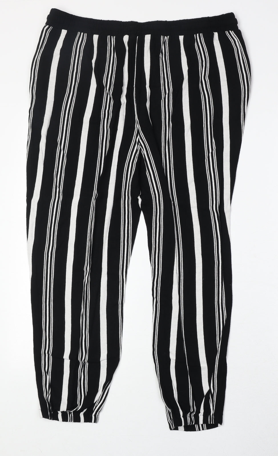 marks Womens Black Striped Viscose Trousers Size 16 Regular Drawstring
