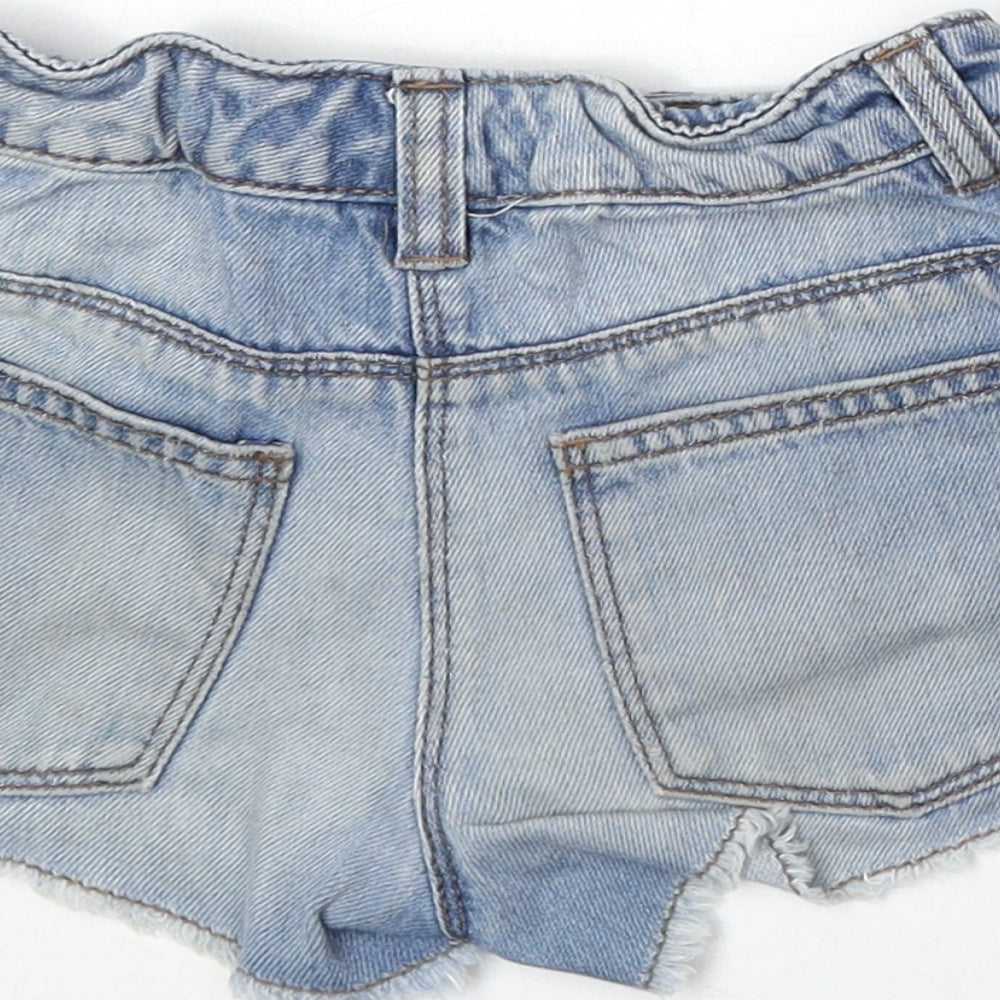 NEXT Girls Blue 100% Cotton Cut-Off Shorts Size 6 Years Regular Zip