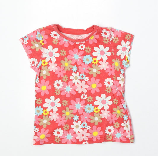 NEXT Girls Pink Floral 100% Cotton Basic T-Shirt Size 2-3 Years Round Neck Pullover