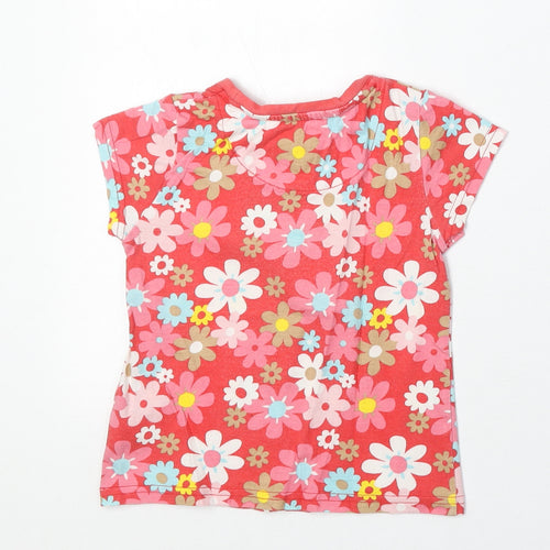 NEXT Girls Pink Floral 100% Cotton Basic T-Shirt Size 2-3 Years Round Neck Pullover