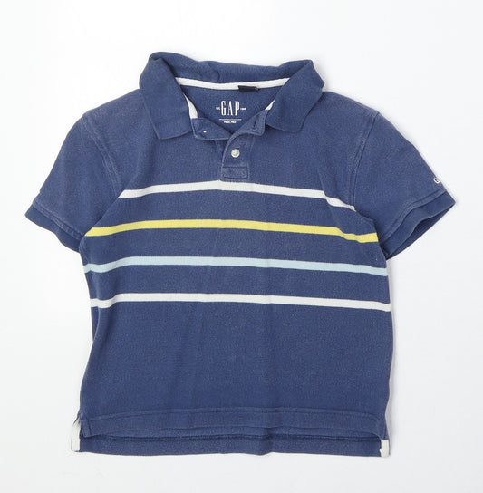 Gap Boys Blue Striped 100% Cotton Pullover Polo Size 4 Years Collared Button
