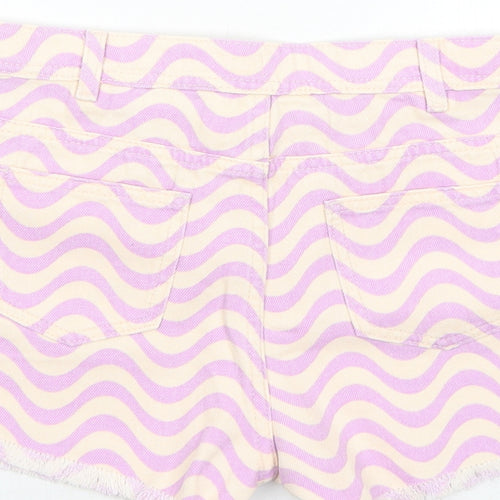 Marks and Spencer Girls Purple Geometric Cotton Boyfriend Shorts Size 13-14 Years Regular Zip