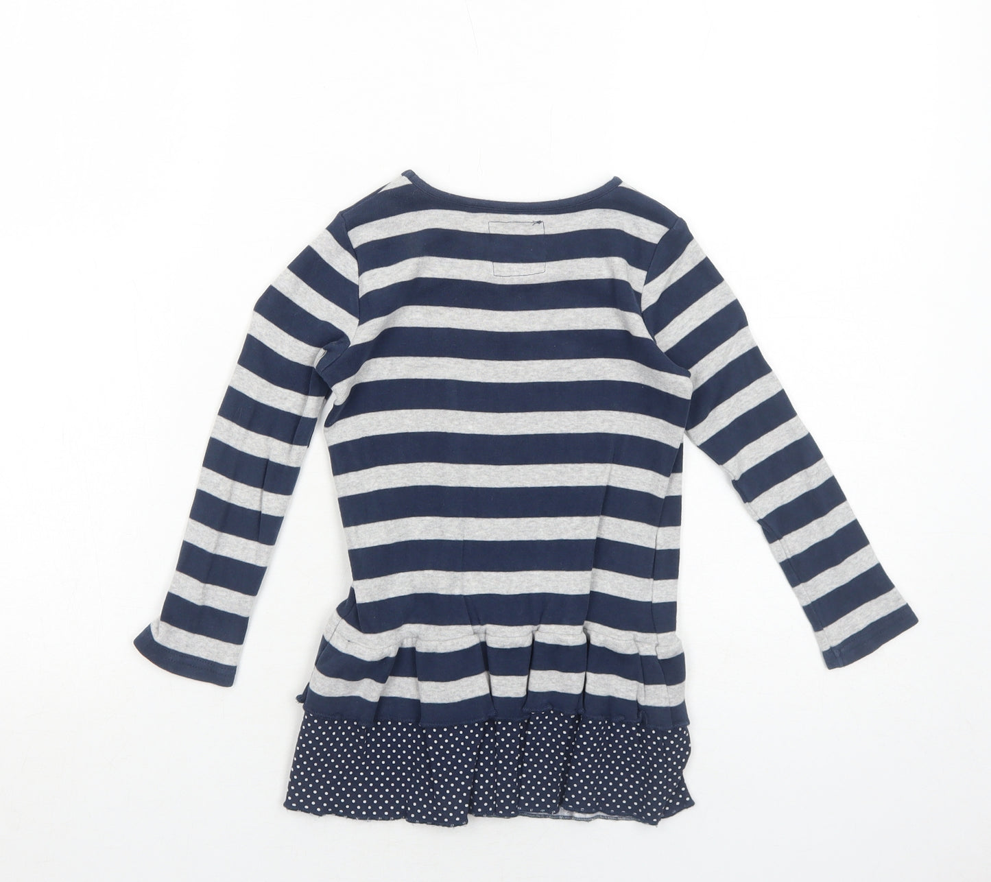 NEXT Girls Blue Striped Cotton Jumper Dress Size 3-4 Years Boat Neck Pullover