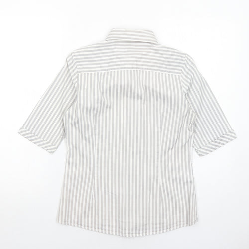Austin Reed Womens Grey Striped Cotton Basic Button-Up Size 10 Collared