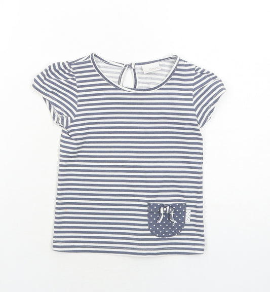 NEXT Girls Blue Striped Cotton Basic T-Shirt Size 3-4 Years Round Neck Button