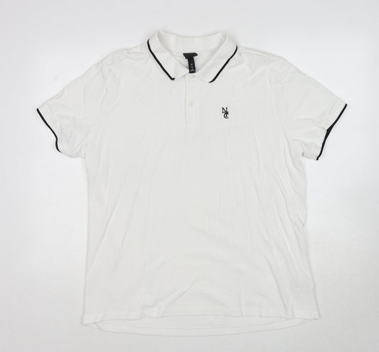 H&M Mens White Cotton Polo Size XL Collared Pullover