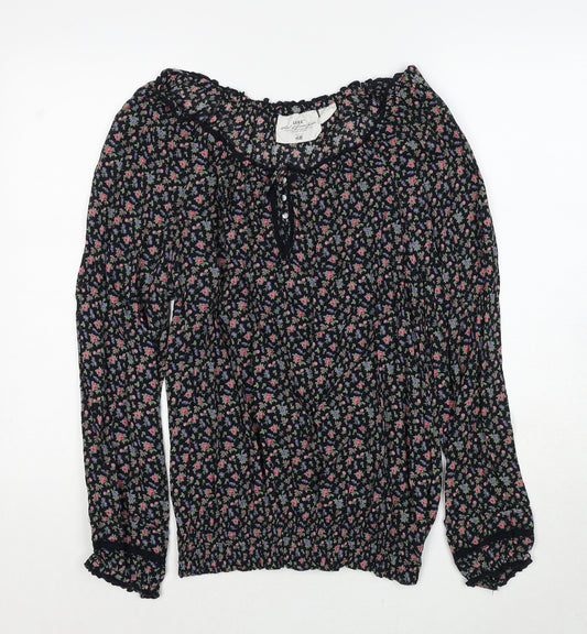 H&M Womens Black Geometric Cotton Basic Blouse Size 10 V-Neck